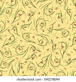illustration of a pattern with hand graphic gentle spring-summer plants leaves and flowers