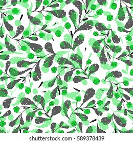illustration of a pattern with hand graphic plants on a white background