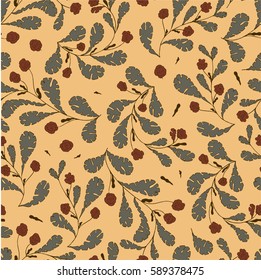 illustration of a pattern with hand graphic plants on a brown background