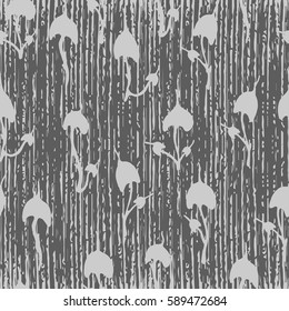 illustration of a pattern with hand graphic silhouettes of mushrooms