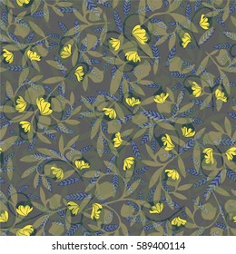illustration of a pattern with hand graphic unusual plants