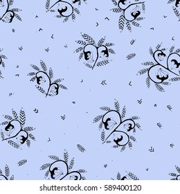 illustration of a pattern with hand graphic unusual plants