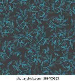 illustration of a pattern with hand graphic unusual plants