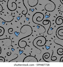Illustration of a pattern with hand monograms and hearts