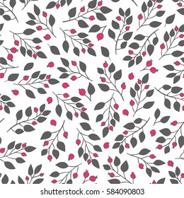 illustration of a pattern with hand plants leaves and berries