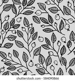 illustration of a pattern with hand plants leaves and berries