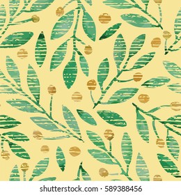 illustration of a pattern with hand plants leaves and berries