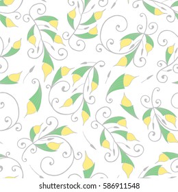 illustration of a pattern with hand unusual plants on a white background