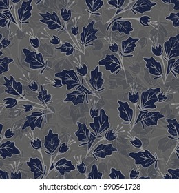 illustration of a pattern with hand-held graphics and plants and berries