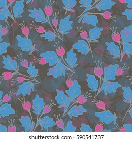 illustration of a pattern with hand-held graphics and plants and berries