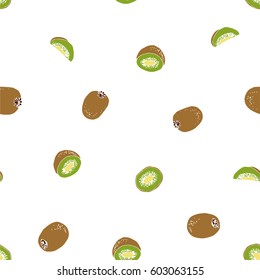 Illustration of a pattern with hand-written bright graphic kiwis