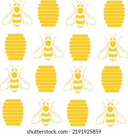 illustration pattern of honeycomb and bees in yellow color