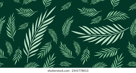 Illustration pattern leaves palms in Green background for fashion design or other products