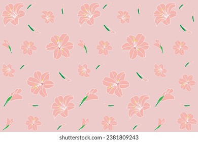 Illustration, pattern of the Lilly flower on soft pink background.