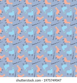illustration pattern with llamas on blue background