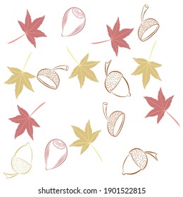 Illustration pattern nut with maple leaves with colors background