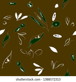 illustration of pattern on brown background olive twigs leaves abstraction vector graphic