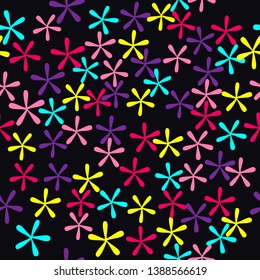 illustration of pattern on dark background yellow red blue flowers vector graphic