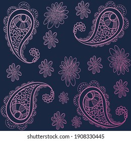 Illustration pattern paisley red and navy with background for fashion design or other products