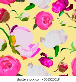 illustration of a pattern with peonies on a yellow background