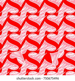 illustration of a pattern of pink hearts on a red background