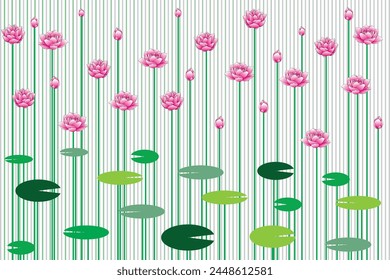 Illustration pattern, Repeating of abstract lotus flower with leaf on line background.
