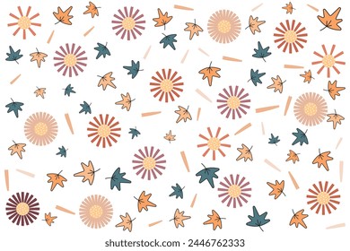 Illustration pattern, Repeating of abstract multicolor of flower with leaf on white background.