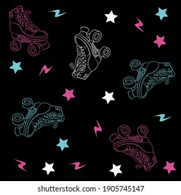 Illustration pattern roller skate with thunder and background for fashion design or other products.