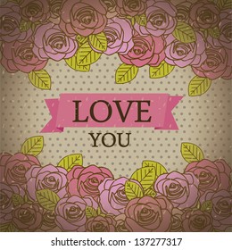 Illustration of pattern of roses in vintage or retro style, vector illustration