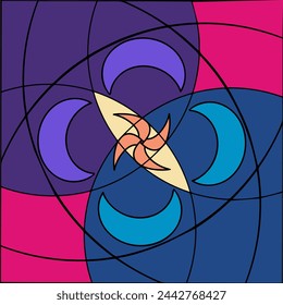 Illustrationsmuster-Skalierung, Formen und Wirbelwind mit Kontrastfarbe. Die Illustration eignet sich zur Verwendung von abstrakten Kunsthintergrund- und Kontrastinhaltmedien.