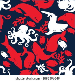Illustration pattern sea life with two colors and background for fashion design and other products.