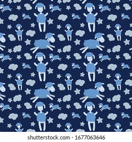 Illustration pattern, sheep, clouds and stars, made in vector. fit as background
