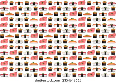 Illustrationsmuster des Shushi auf weißem Hintergrund.