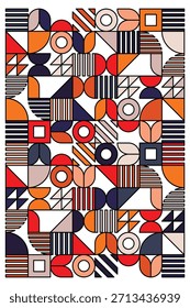 Illustration pattern of simple geometric shapes, retro modern style, clean lines. Minimal design background.