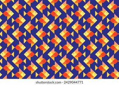 Illustration pattern of the square fish on deep blue background.