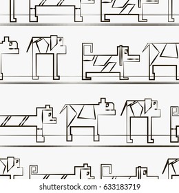 Illustration of a pattern with stylized graphic animals