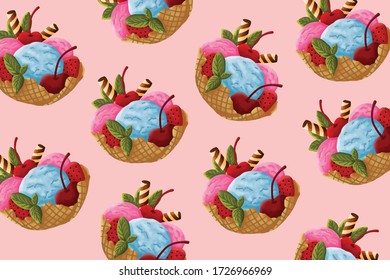 Illustration Pattern of Summer Ice Cream Design