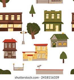 illustration pattern tile cartoon cozy style of contemporary building and nature