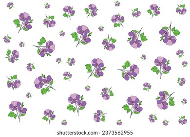 Illustration Pattern of the violet flower with leaves on white background.