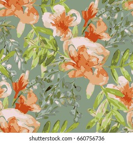 Illustration of a pattern with watercolor flowers