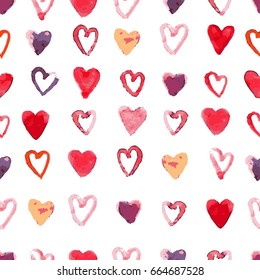 Illustration of a pattern with watercolor hearts