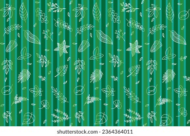 Illustration Pattern of the white line leaves on green color background.