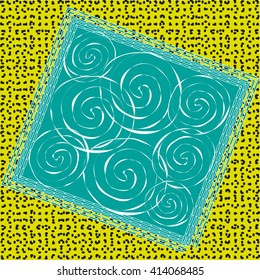 Illustration pattern with white roses
Image on the black and yellow substrate pattern White roses on turquoise background in frame for decoration and design