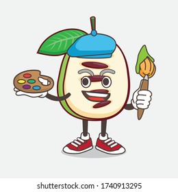 An illustration of Pawpaw Fruit cartoon mascot character painter style with art brush