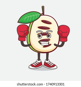An illustration of Pawpaw Fruit cartoon mascot character in sporty boxing style