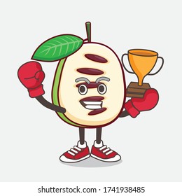 An illustration of Pawpaw Fruit cartoon mascot character holding two Foam finger