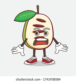 An illustration of Pawpaw Fruit cartoon mascot character Listening music on a headset