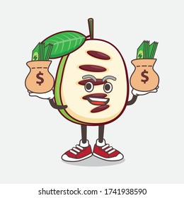 An illustration of Pawpaw Fruit cartoon mascot character with money on hands