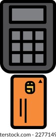 Illustration to pay by inserting a orange color credit card into a card reader