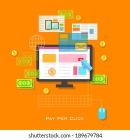 ilustración del concepto de pago por clic en estilo plano